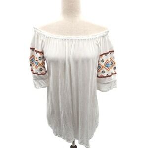 White‎ Embroidered Off The Shoulder Top Boho Peasant Blouse